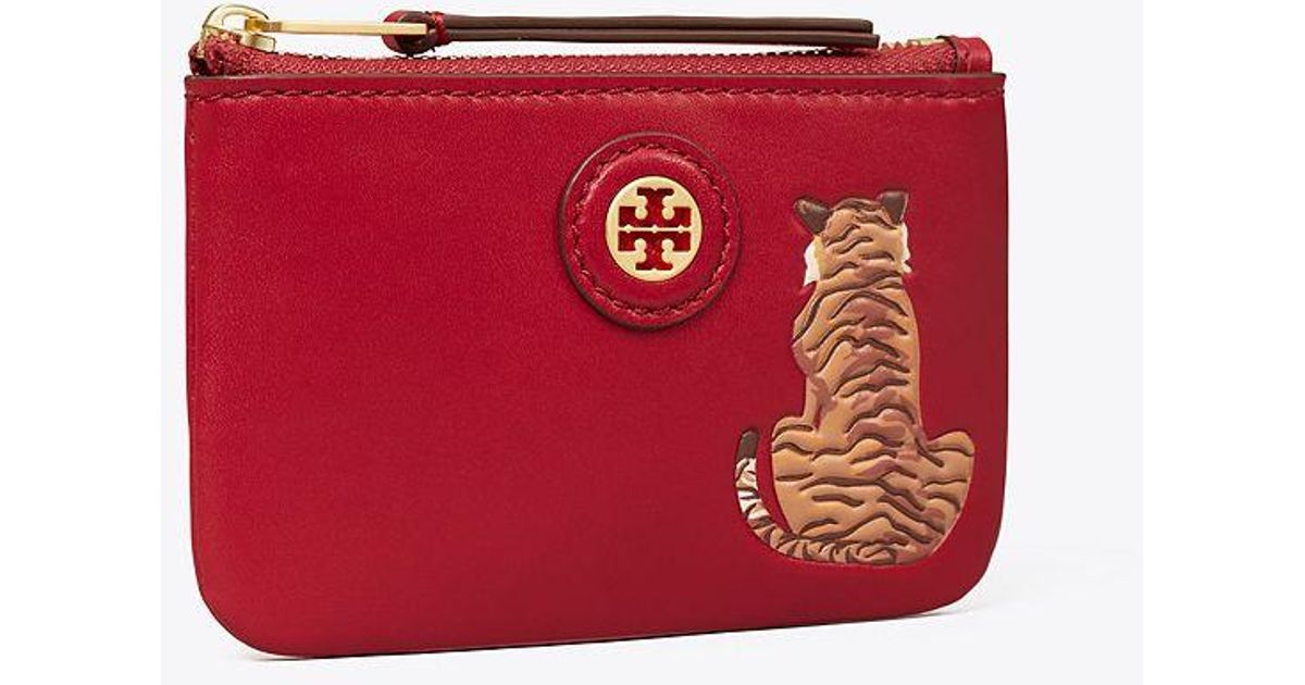 Tory Burch Leather Printed Card Case Key Ring in Red Lyst
