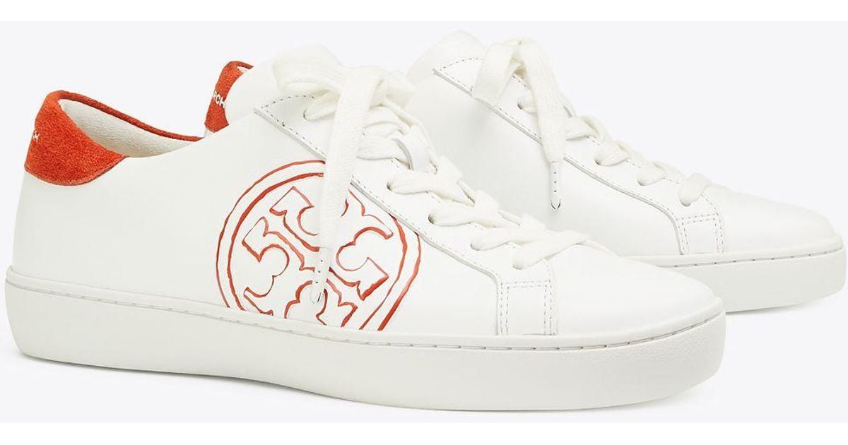 Tory Burch Leather T-logo Lace-up Sneaker in White - Lyst