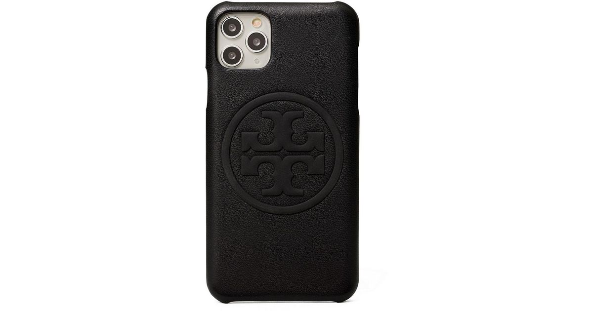 Tory Burch Leather Perry Bombe Phone Case Iphone 12 Pro in Black 