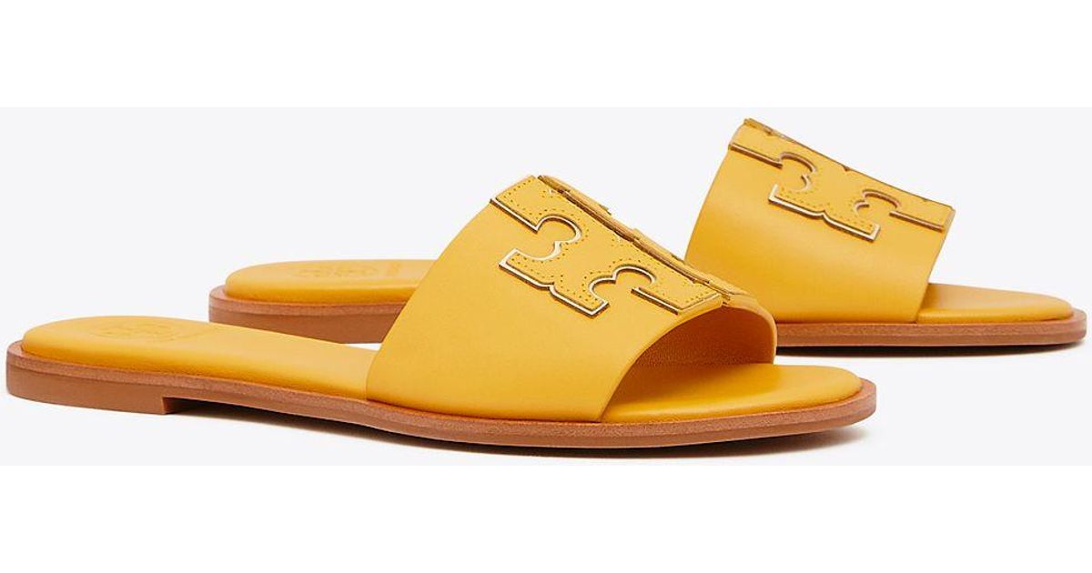 Tory Burch Leather Women's Ines Slide Sandals in Yellow (Metallic 