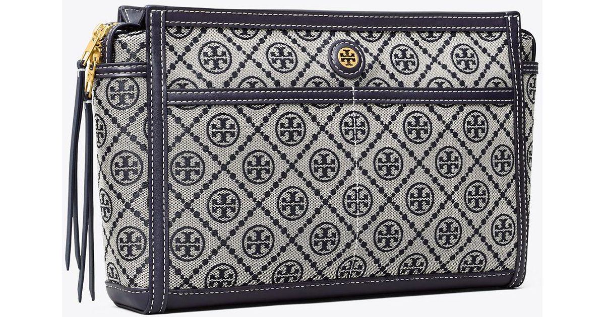 Tory Burch Leather T Monogram Jacquard Travel Pouch in Grey | Lyst Canada