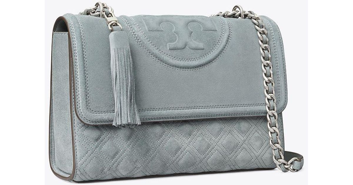 Tory Burch Fleming Suede Convertible Shoulder Bag in Blue Clay (Blue
