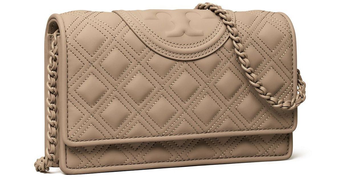 Tory Burch Fleming Soft Matte Chain Wallet in Gray Lyst