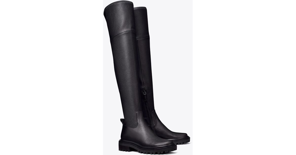 Tory Burch Leather Utility Lug Over-the-knee Boot in Black | Lyst UK