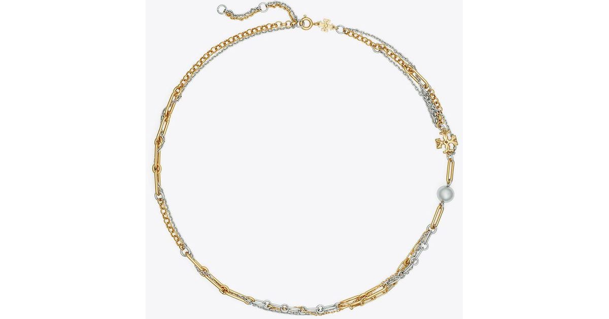 Tory Burch Thin Roxanne Mixed Chain Necklace in White | Lyst Canada