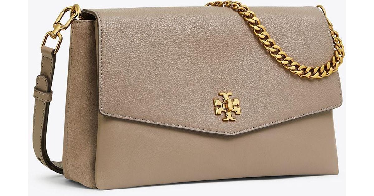 Tory Burch Leather Kira Mixedmaterials Doublestrap Shoulder Bag in Grey (Natural) Save 21