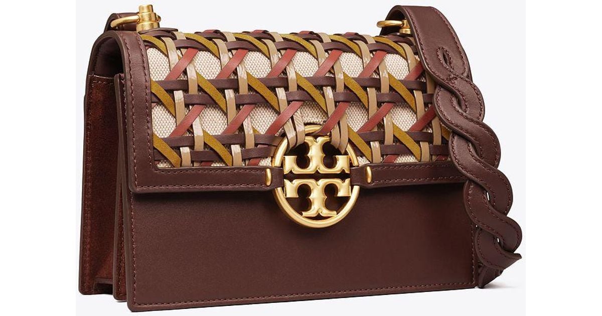 Tory Burch Suede Small Miller Basketweave Flap Shoulder Bag in Brown Lyst