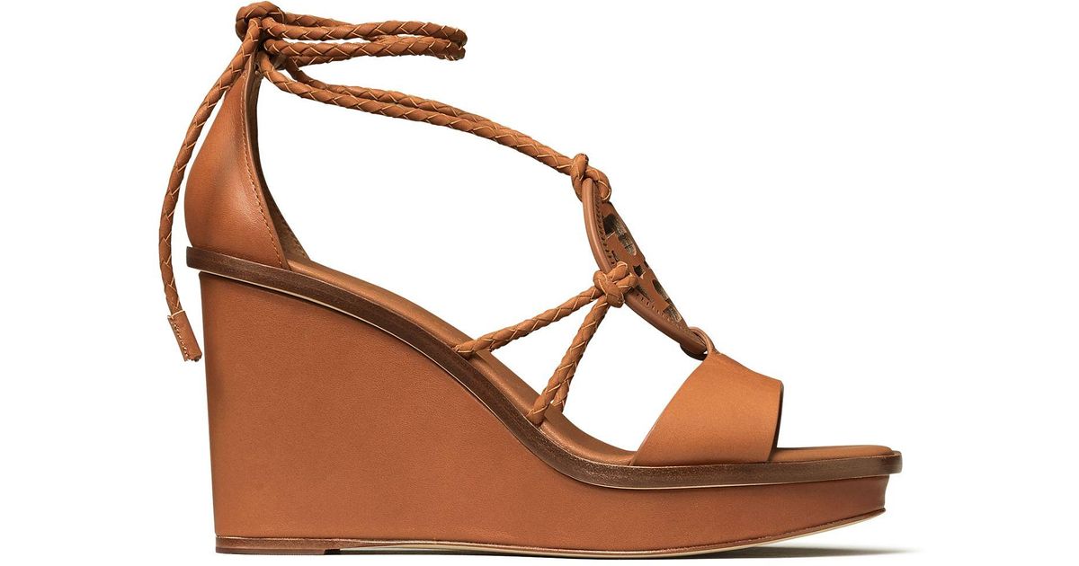 Tory Burch Miller Braided Wedge Sandal in Brown | Lyst