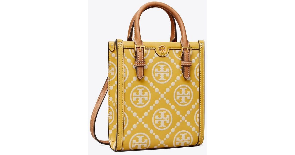 Tory Burch Leather Mini T Monogram Embossed Tote in Metallic Lyst Canada