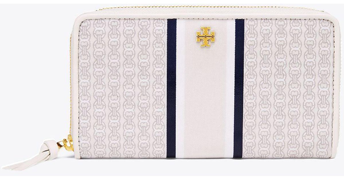 Tory Burch Canvas Gemini Link Zip Continental Wallet in White - Lyst