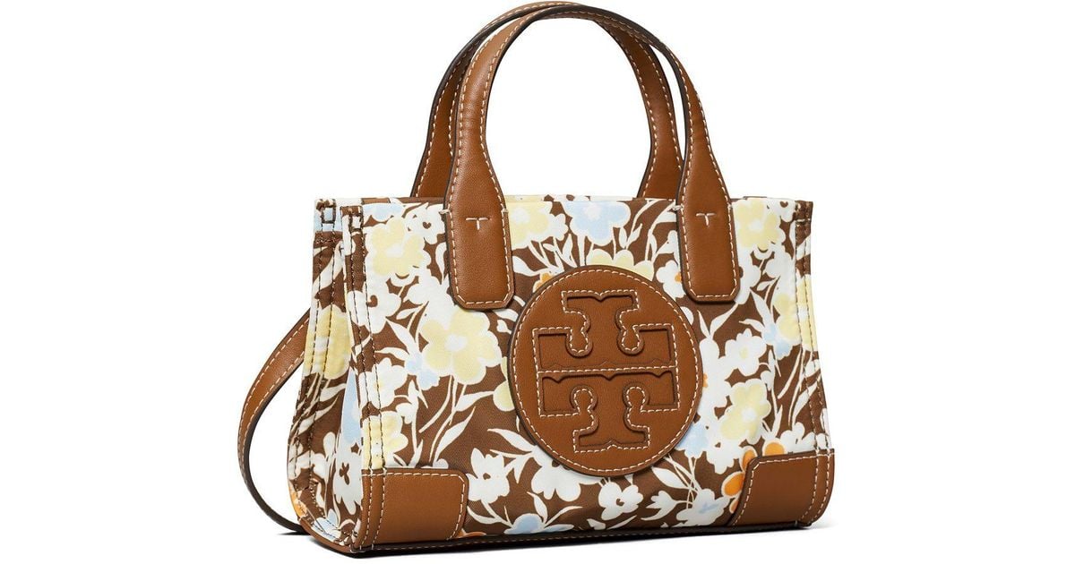 Tory Burch Ella Printed Micro Tote in Brown | Lyst