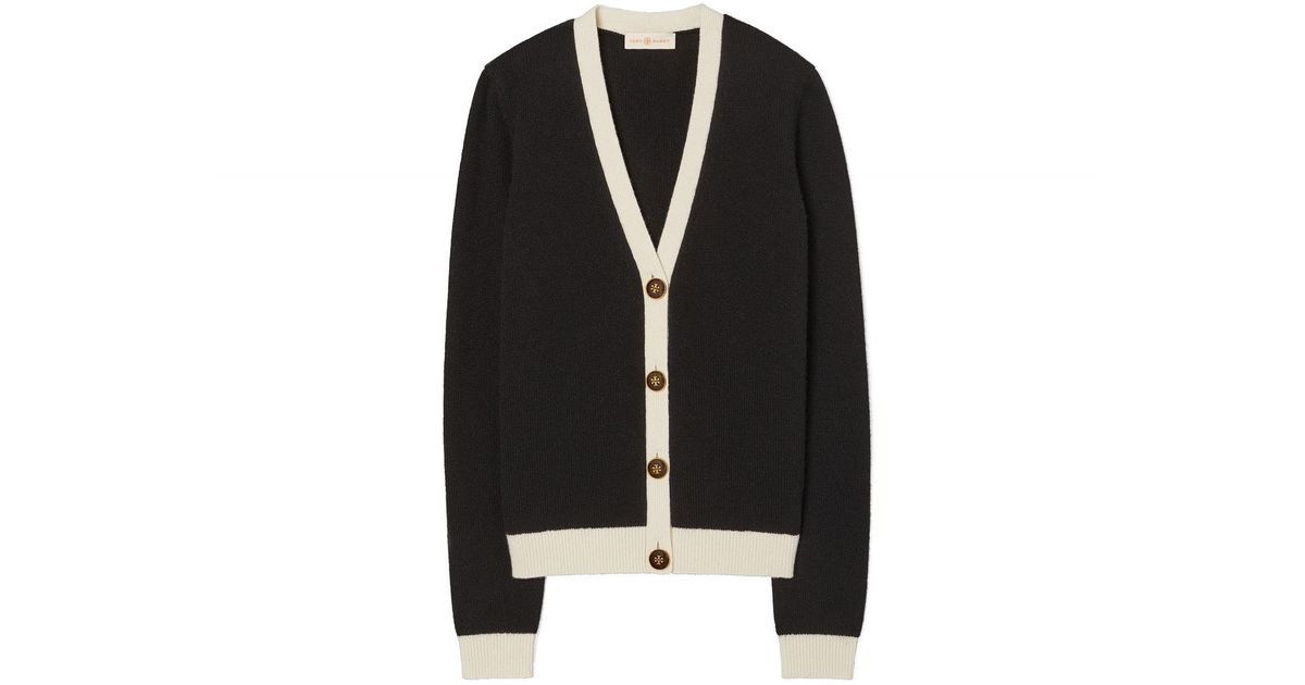 Tory Burch Color-block Cashmere Cardigan in Black / Ivory (Black 