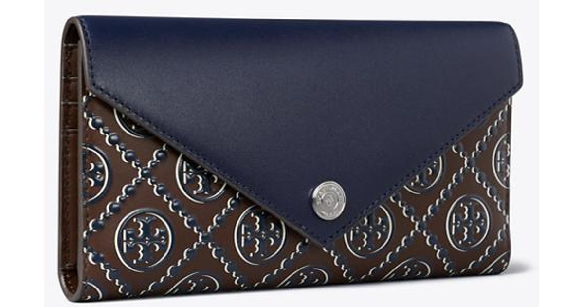 Tory Burch T Monogram Contrast Embossed Envelope Wallet in Blue | Lyst