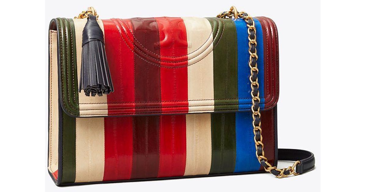 Tory Burch Fleming Eel Patchwork Convertible Shoulder Bag in Red | Lyst