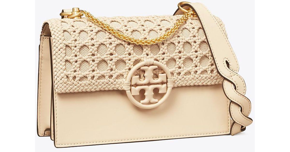 Tory Burch Leather Miller Basketweave Small Flap Shoulder Bag in