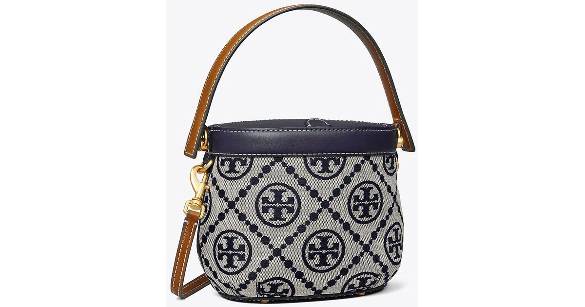 Tory Burch Tory Navy T Monogram Jacquard MINI Barrel Bag - $348