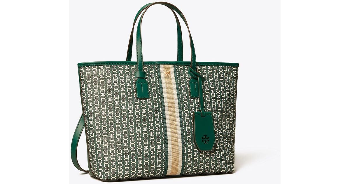 Tory Burch Gemini Link Canvas Small Top-zip Tote in Green | Lyst