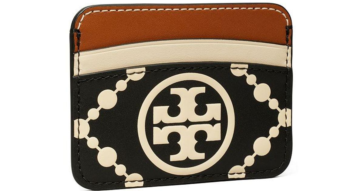 Tory Burch Leather T Monogram Contrast Embossed Card Case in Black