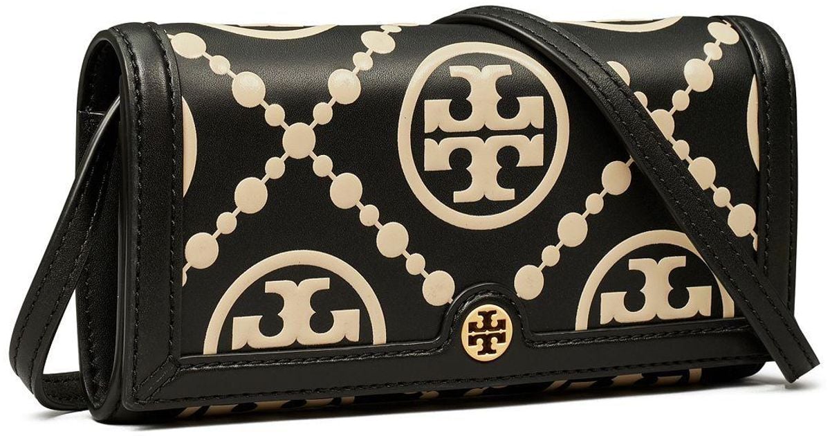 Tory Burch Leather T Monogram Contrast Embossed Wallet Crossbody in