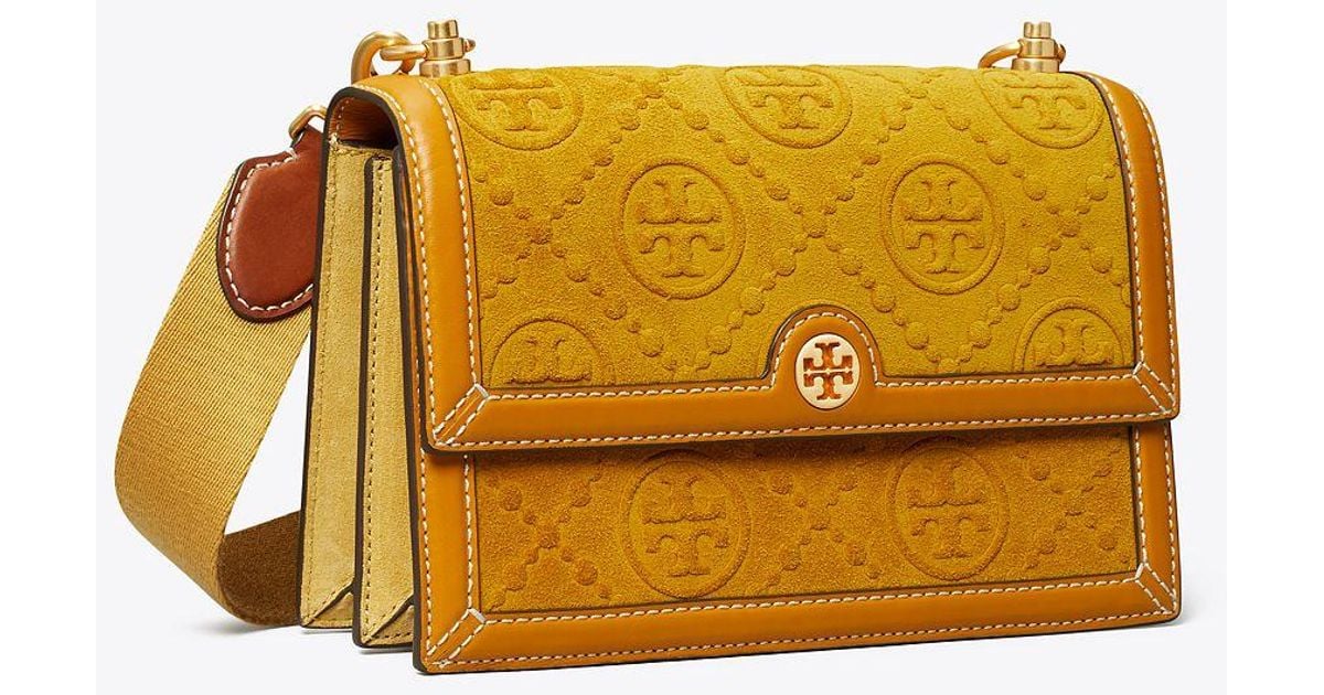 Tory Burch Small T Monogram Suede Embossed Shoulder Bag Lyst Canada