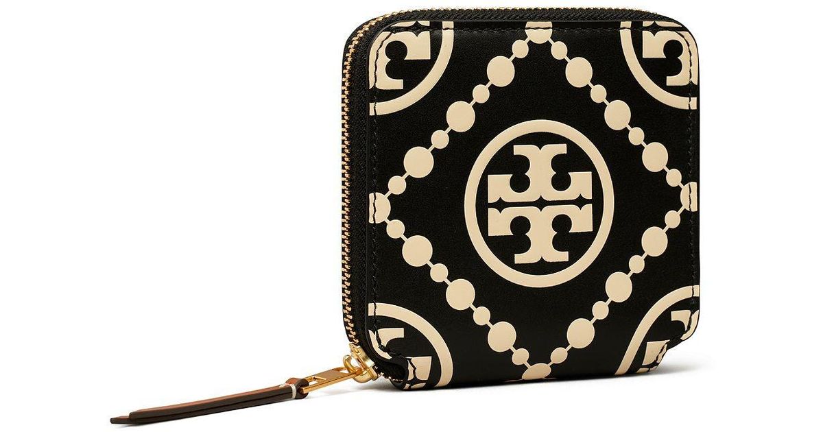Tory Burch Leather T Monogram Contrast Embossed Bifold Wallet in Black