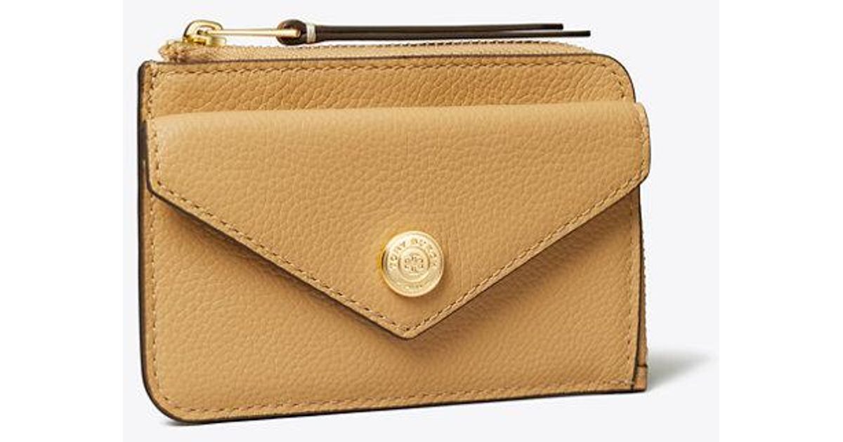 Tory Burch Pebble Envelope Zip Card Case in Natural | Lyst