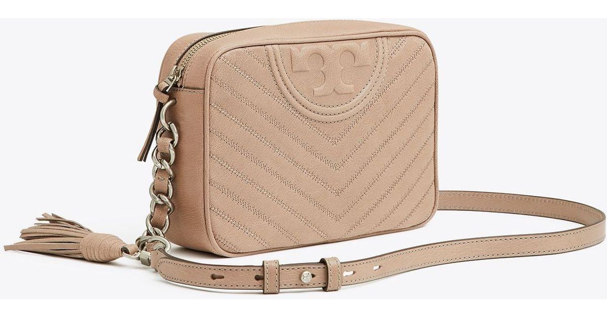 Tory Burch Leather Fleming Chevron Camera Bag in Natural ...