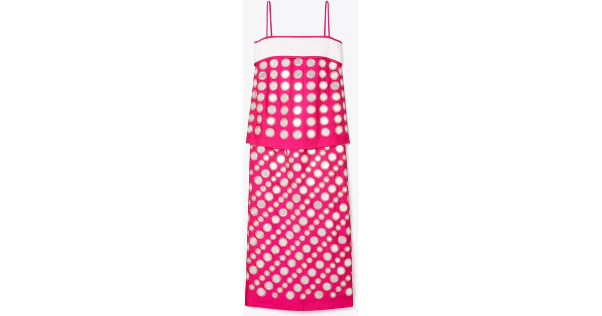Tory Burch Layered Hand-Done Mirrorwork Dress in Pink | Lyst