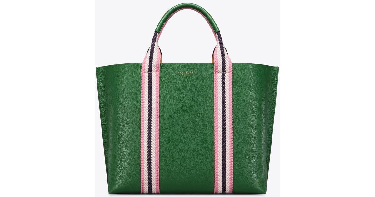 Tory Burch Perry Multi-stripe Triple-compartment Tote in Green | Lyst