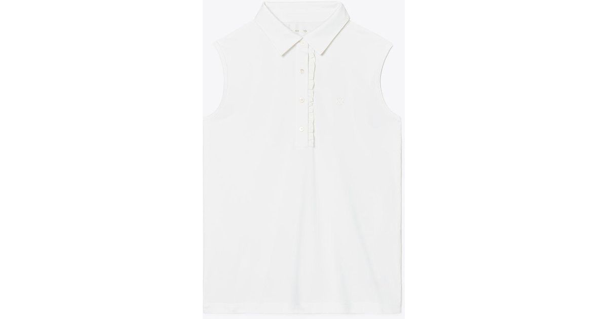 Tory Sport Tory Burch Tech PiquÃ© Sleeveless Ruffle Polo in White | Lyst