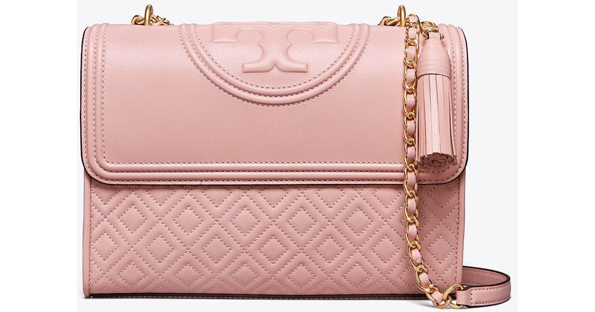 Tory Burch Leather Fleming Convertible Shoulder Bag in Shell Pink (Pink ...