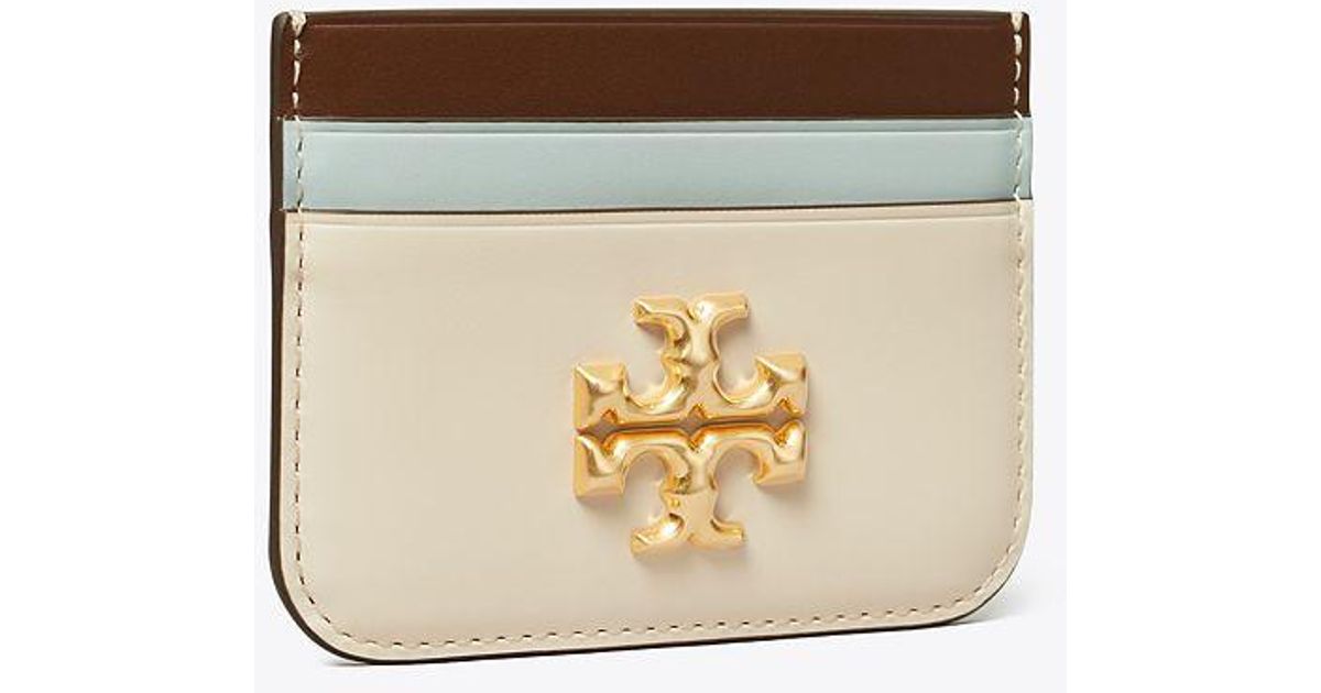 Tory Burch Leather Eleanor Colorblock Card Case in White | Lyst
