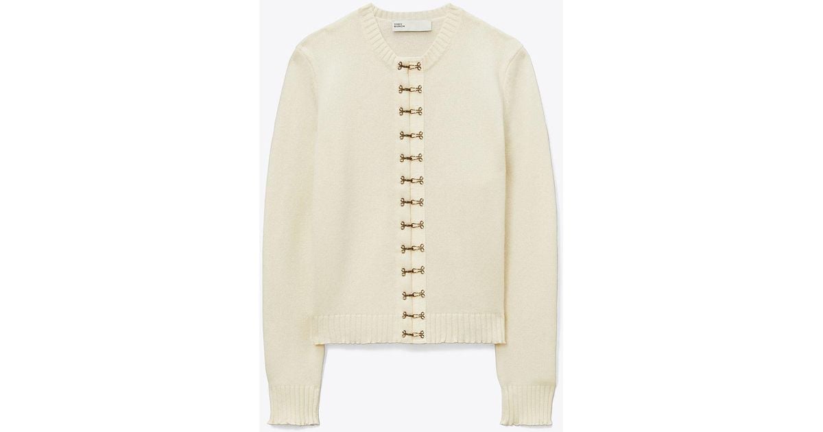 Tory Burch Hookandeye Cashmere Cardigan in White Lyst