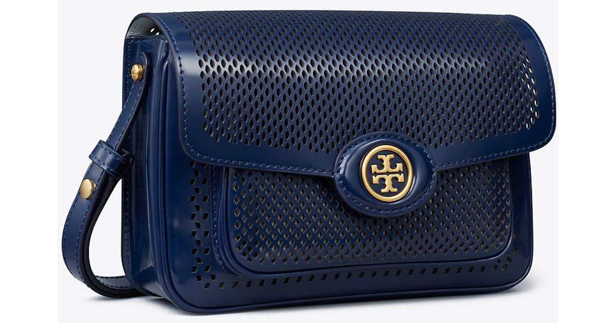 Tory Burch Robinson Perforated Shoulder Bag in Blue | Lyst