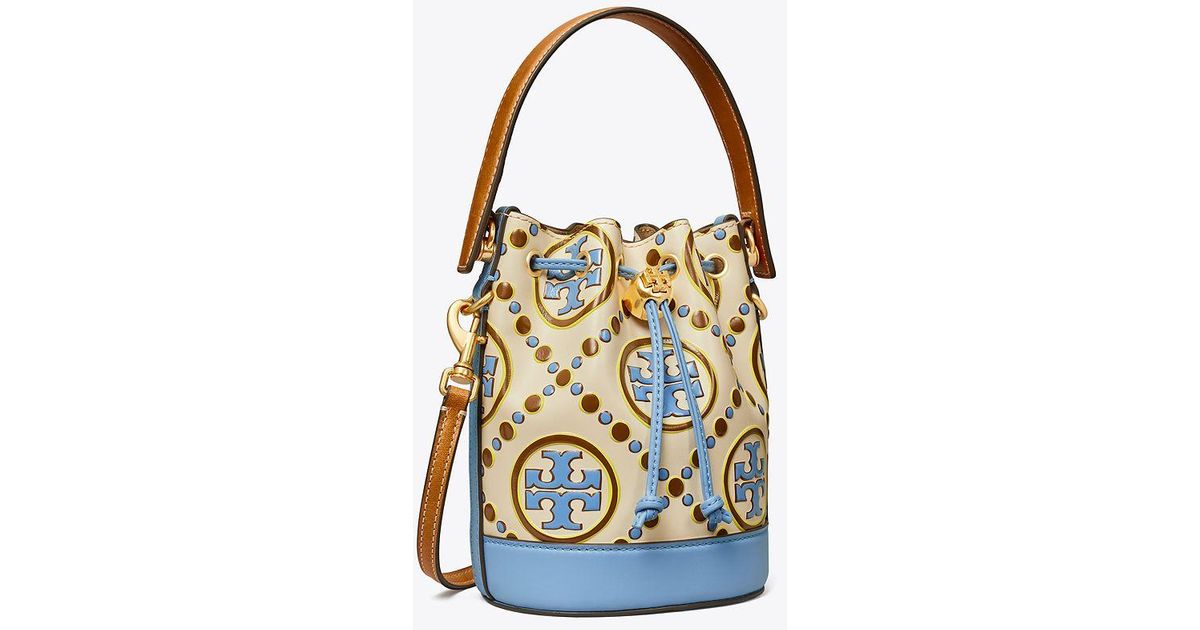 Tory Burch Mini T Monogram Contrast Embossed Bucket Bag in Blue Lyst