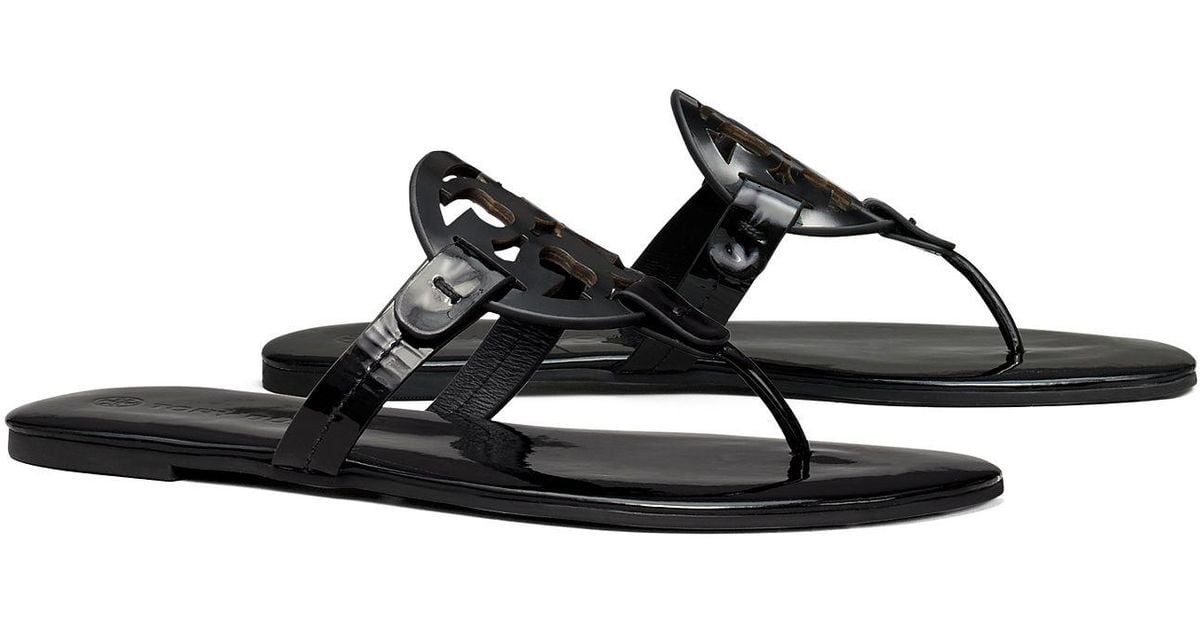 Tory Burch Miller Soft Sandal, Patent Leather, Narrow in Black | Lyst ...
