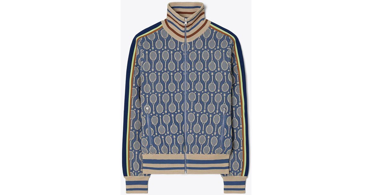 Tory Burch Tech Knit Jacquard Jacket in Blue Lyst