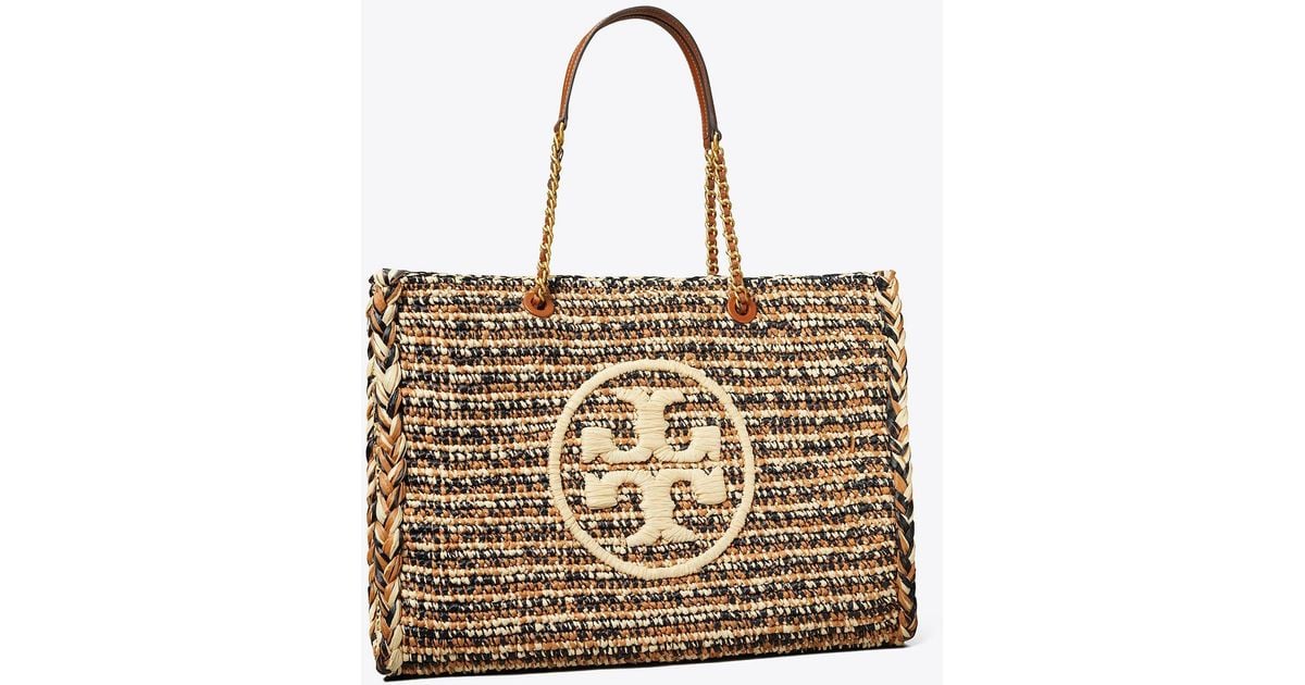Tory Burch Leather Ella Raffia Chain Tote in Natural Lyst