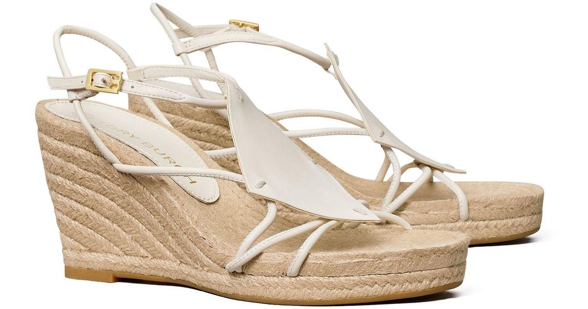 Tory Burch Leather Diamond Patch Espadrille Wedge in White - Lyst