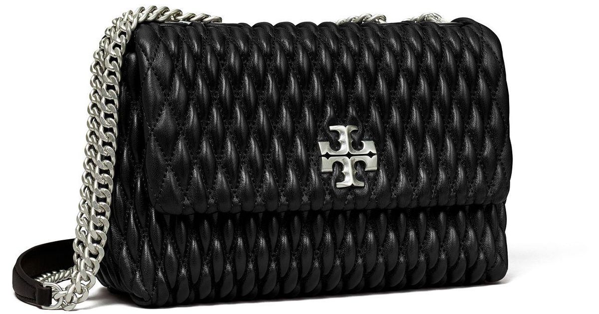 Tory Burch Leather Small Kira Ruched Convertible Shoulder Bag in Black