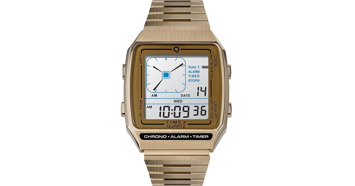 Timex Q Reissue Digital Lca 32.5mm Gold-tone Stainless Steel Bracelet ...
