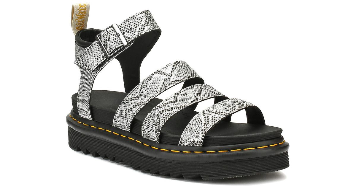 dr martens blaire strappy flat sandals in silver
