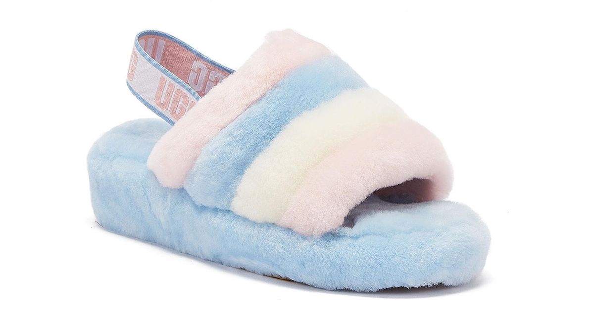 UGG Rubber UGG Fluff Yeah Pride Stripes Womens Light Blue Slippers Lyst
