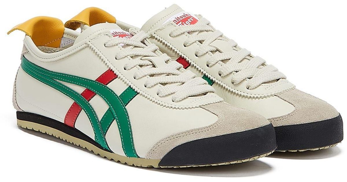 Onitsuka Tiger Leather Mexico 66 Birch / Green Trainers in Beige ...