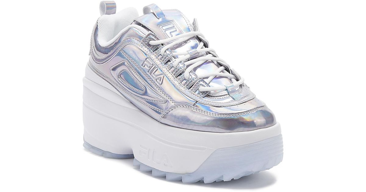fila disruptor ii wedge iridescent trainer in silver