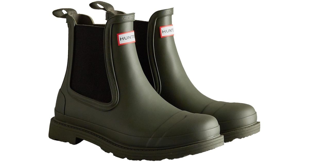 HUNTER Commando Rubber Dark Wellington Boots in Green for Men | Lyst UK
