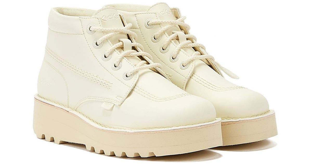 Kickers Kick Hi Stack Plant Based Boots in White | Lyst UK