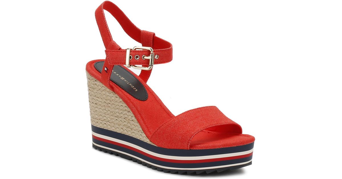 tommy hilfiger red wedge sandals