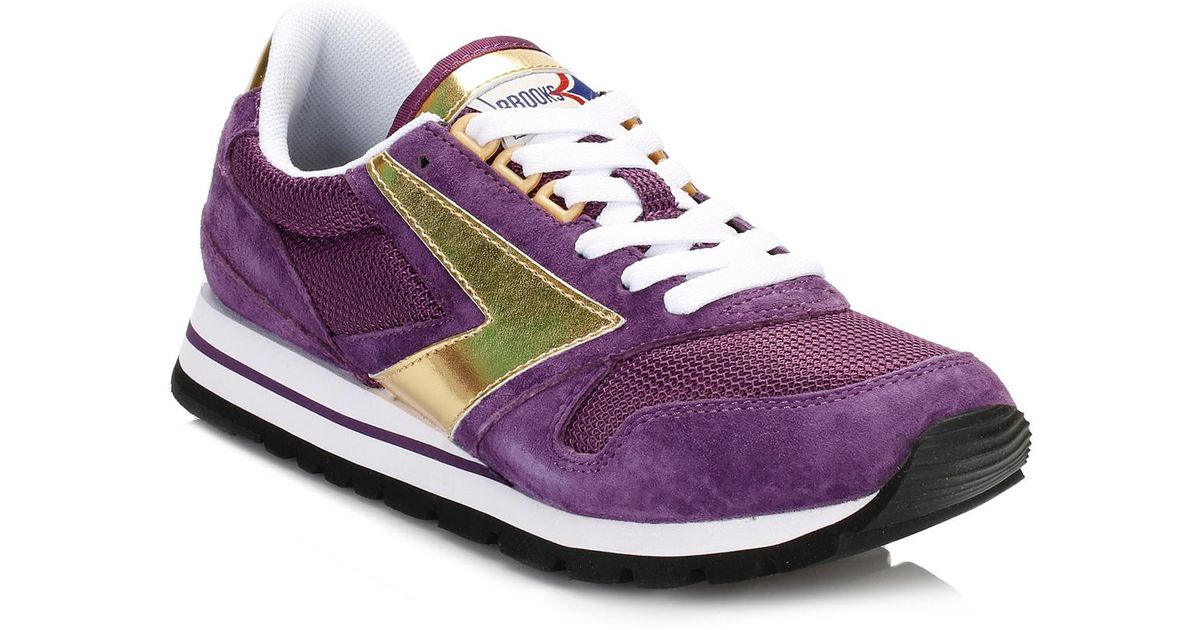 purple and gold running shoes