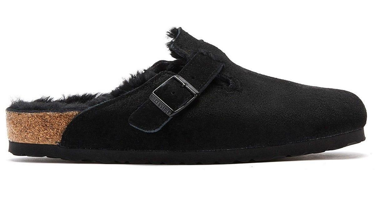 Birkenstock Suede 'Boston' Genuine Shearling Lined Clog in Black - Save 43% - Lyst